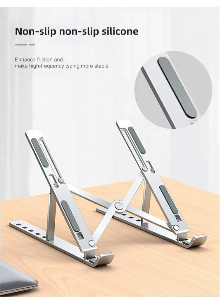 واي دي حامل كمبيوتر محمول، حامل رفع للكمبيوتر المحمول والتابلت، حامل مكتبي قابل للطي ومريح قابل للتعديل بست زوايا مصنوع من الألومنيوم، متوافق مع أجهزة MacBook وiPad وHP وDell وLenovo مقاس 10-15.6 بوصة، فضي اللون - Image 2